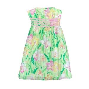 Lilly Pulitzer Dress Women's Size 8 US Green Pink Floral Silk Cotton Strapless‎